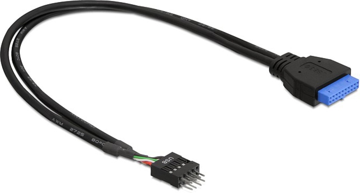 DeLOCK intern kabel för USB 3.0, IDC20 ho - IDC10 ha, 0,3m, svart (83095)