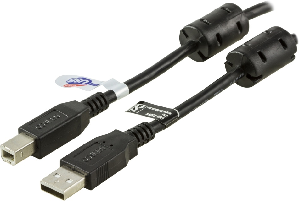 DELTACO USB 2.0 kabel Typ A hane - Typ B hane 3m, ferritkärnor, svart
