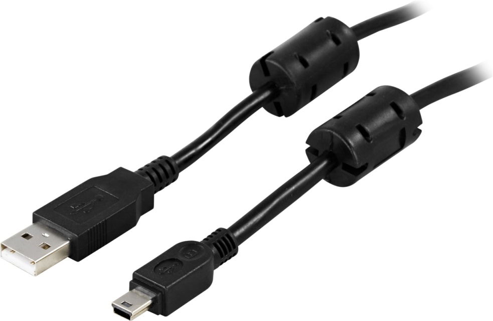 DELTACO USB 2.0 kabel Typ A Ha - Typ Mini B Ha 2m, ferritkärnor, svart