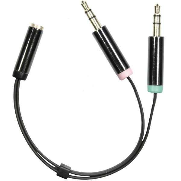 DELTACO 3,5mm mikrofon och stereo hane till 3,5mm hona, 0,1m, svart (AUD-202)