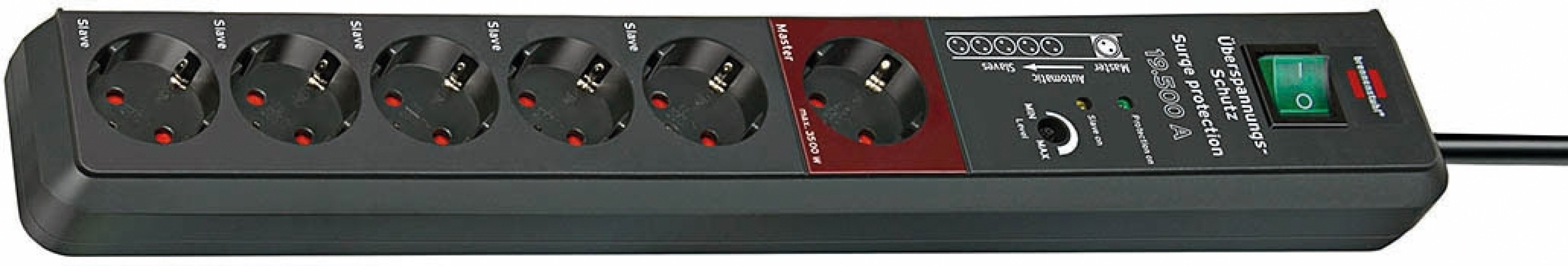 Brennenstuhl grenuttag med 6xCEE 7/4 uttag, 1xCEE 7/4, 3m kabel, sv (1159490966)