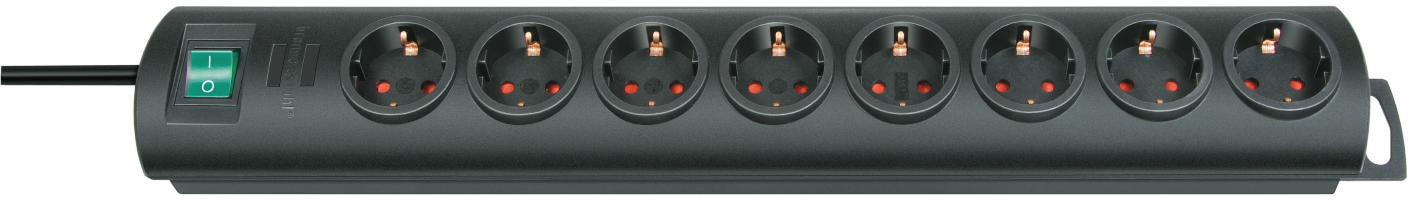 grenuttag, 8xCEE 7/4, 1xCEE 7/7, brytare, petskydd, 2m kabel, svart (1153300128)