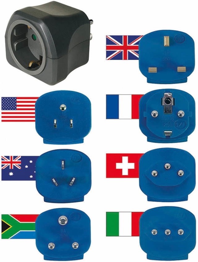 Brennenstuhl reseadapterkit, EU - 150 länder , jordad, petskydd, svart (1508160)