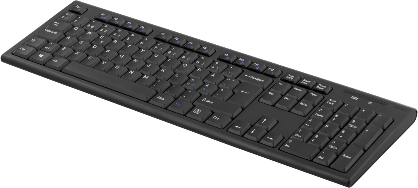 DELTACO trådlöst tangentbord, nordisk layout, USB, 10m, svart (TB-122)