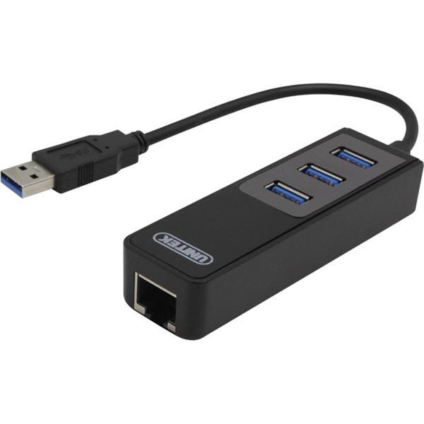 nätverksadapter, 1xGigabitRJ45, 1xUSB3 A ha, 3x USB3 ho, svart (Y-3045)