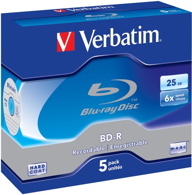 Verbatim BD-R, 6x, 25 GB/200 min, 5-pack jewel case Hard Coat MABL (43715)