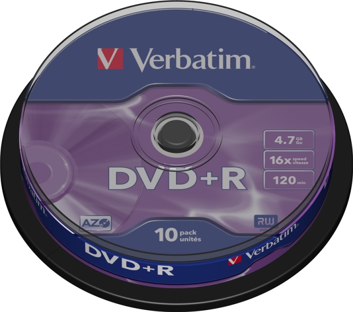 Verbatim DVD+R, 16x, 4,7 GB/120 min, 10-pack spindel, AZO (43498)
