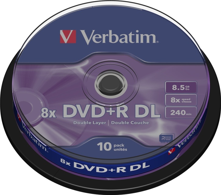Verbatim DVD+R DL, 8x, 8,5 GB/240 min, 10-pack spindel, AZO (43666)