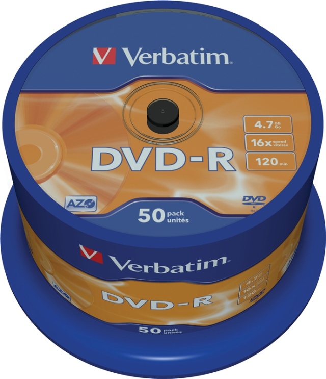 Verbatim DVD-R, 16x, 4,7 GB/120 min, 50-pack spindel, AZO (43548)