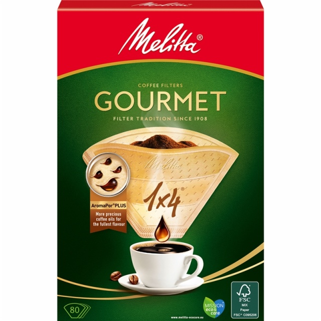 Melitta Kaffefilter Gourmet 1X4 Oblekta 80st (Obs 8st DFP)