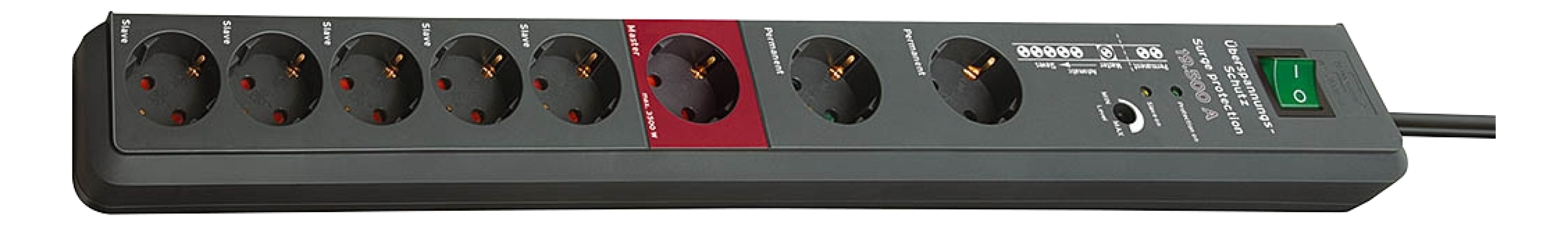 Brennenstuhl Secure-Tec 19.500A, 8xCEE 7/4, petskydd, Master/slave, sv