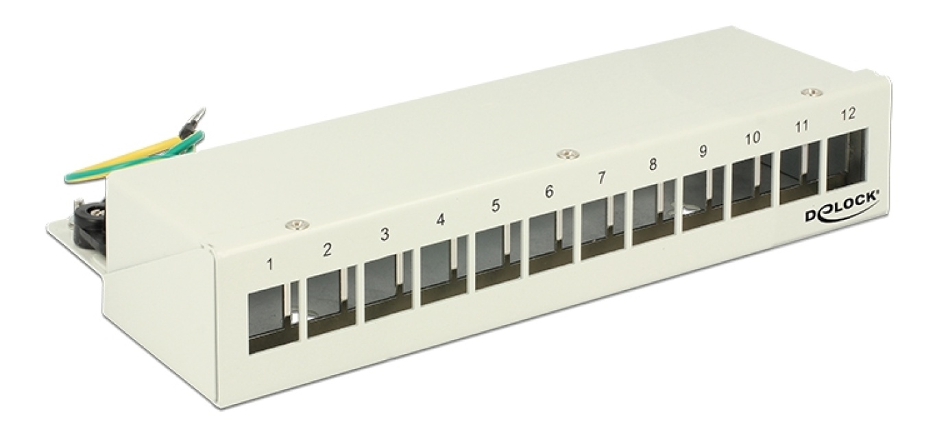 DeLOCK patchpanel, 12 portar, för keystone kontaktdon, skärmad, grå