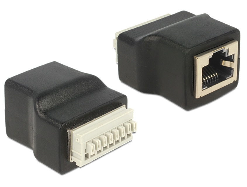 DeLOCK RJ45 terminalblocksadapter, skruvlös, RJ45 hona