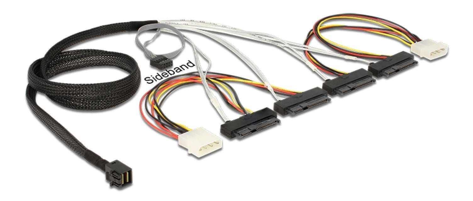 Kabel mini SAS HD SFF-8643>4XSAS SFF-8482+ström 1m