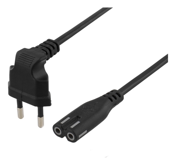 DELTACO ojordad apparatkabel, vinklad CEE 7/16, IEC60320 C7, 3m, svart