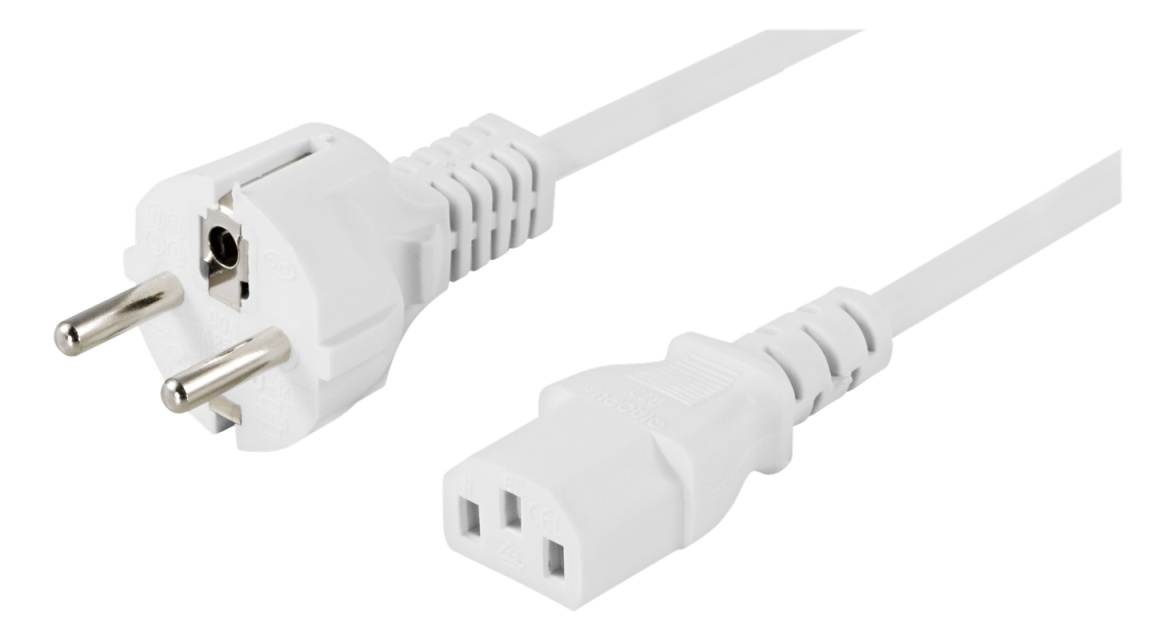 DELTACO jordad apparatkabel, CEE 7/7 till IEC 60320 C13, 10m, vit