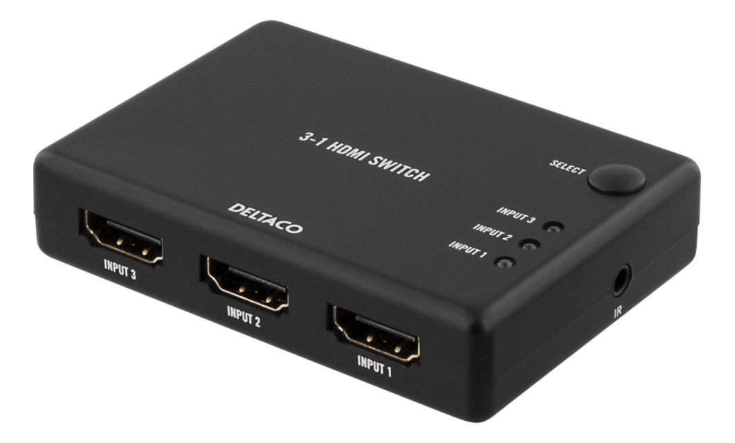 DELTACO HDMI-Switch, 3 ingångar till 1 utgång, 4K i 60Hz, 7.1 , svart