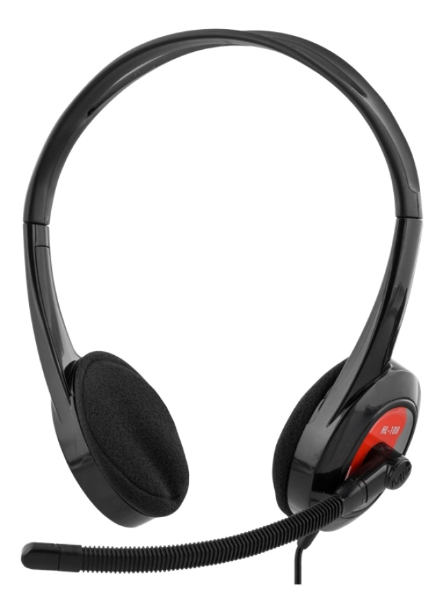 DELTACO headset, on-ear, 32 Ohm, 1x3,5mm 4-pin, 1,8m, svart/röd