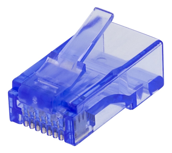 DELTACO RJ45 kontaktdon, Cat6, UTP, 20-pack, transparent, blå
