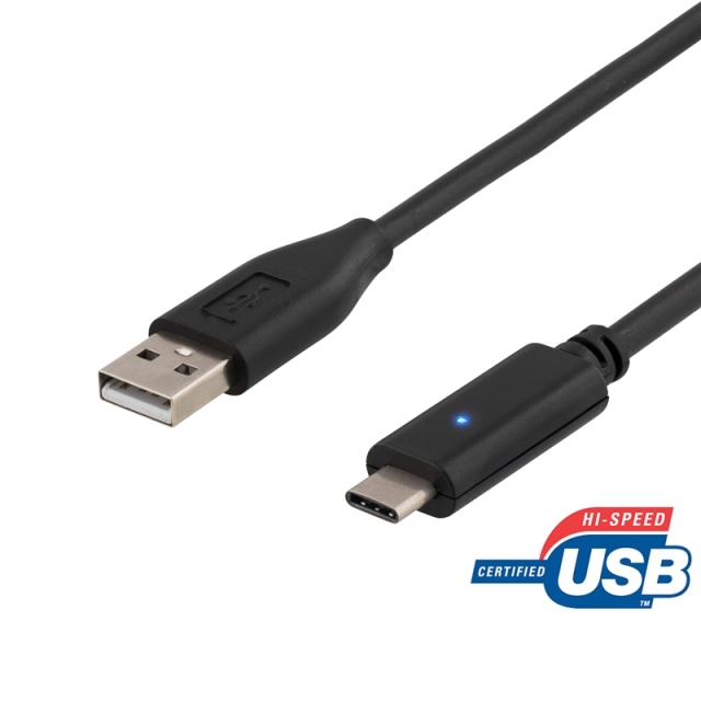 DELTACO USB 2.0 kabel, Typ C - Typ A hane, 1.5m, svart