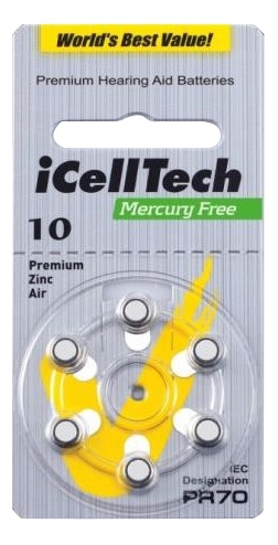 iCellTech 10 PR70 Zinc-Luft knappcellsbatteri, 1,45V, 6p-pack