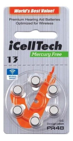 iCellTech 13 PR48 Zinc-Luft knappcellsbatteri 1,45V, 6-pack