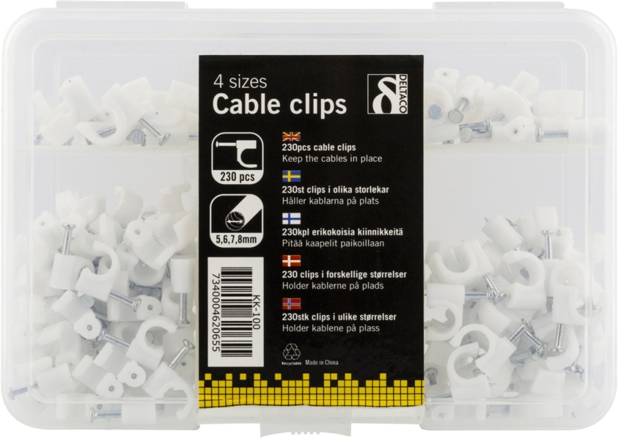 Kabelklammer i plast med stålspik, 230-pack (KK-100)