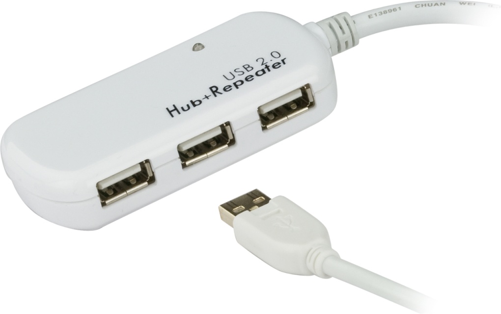 ATEN aktiv USB 2.0 förlängningskabel med 4-ports hubb, 12m