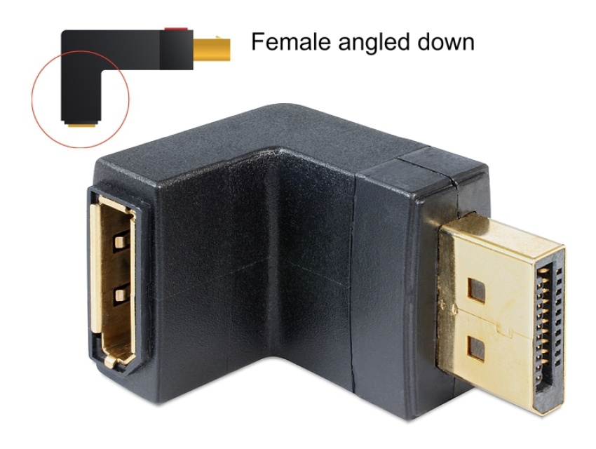 DeLOCK adapter, DisplayPort hona till DisplayPort hane, vinklad, svart