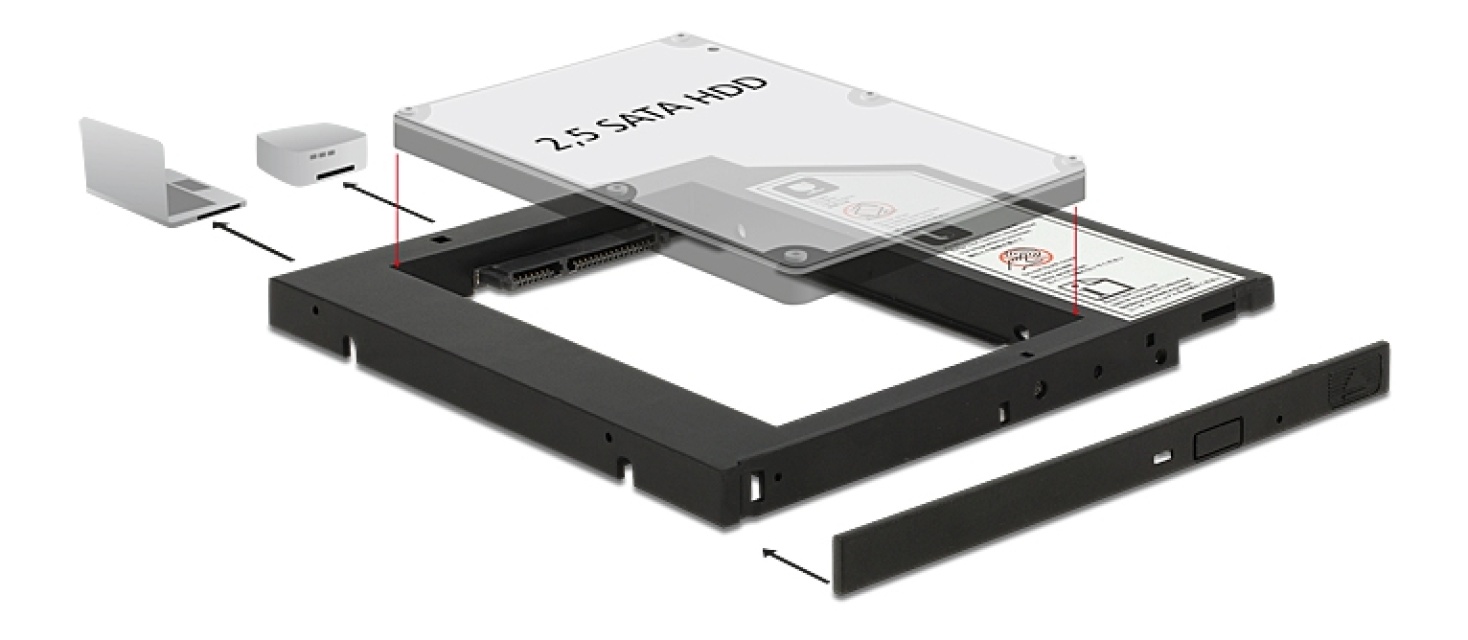 DeLOCK monteringsram 2,5" SATA-hårddisk till 5,25", 9,5mm, svart