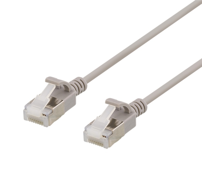 Deltaco U/FTP Cat6a patch cable, slim, 3.5mm in diameter, 0.3m, grey