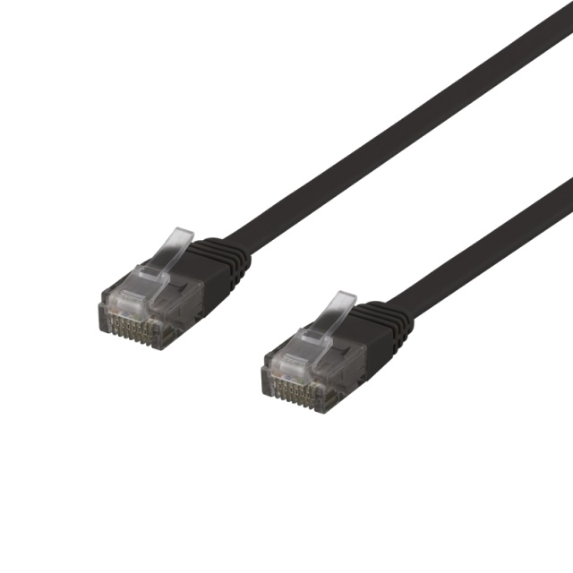 DELTACO U/UTP Cat6 patchkabel, flat, 0,3m, 250MHz, svart