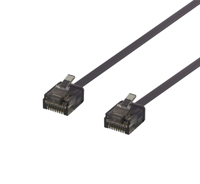 DELTACO U/UTP Cat6a patchkabel, flat, 1mm tjock, 0,5m, svart