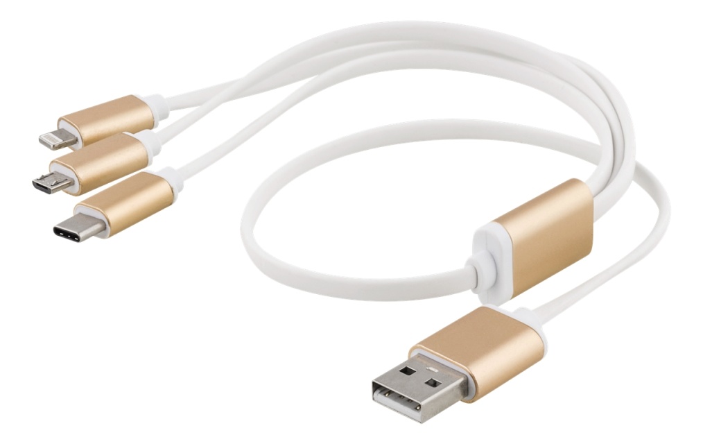 EPZI Multiladdare, USB-C, Lightning, Micro USB, USB-A, 50cm, vit