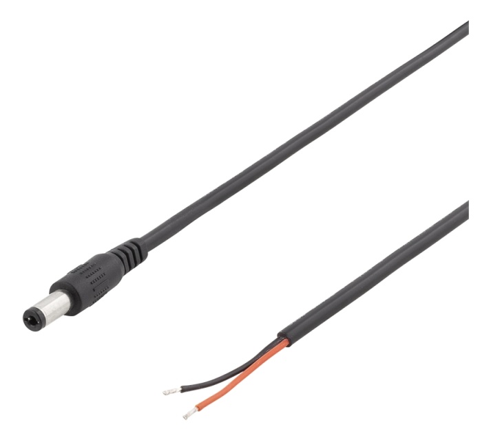 DELTACO 5.5 mm DC till öppen ände, 2m, 20AWG, svart