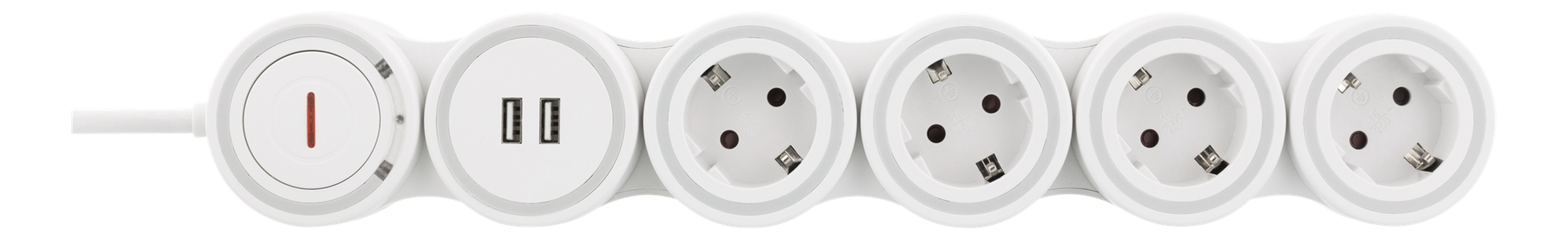 DELTACO Flexibelt grenuttag med 4 kontakter, 1,4m, 16A 3500W, 2x USB-A