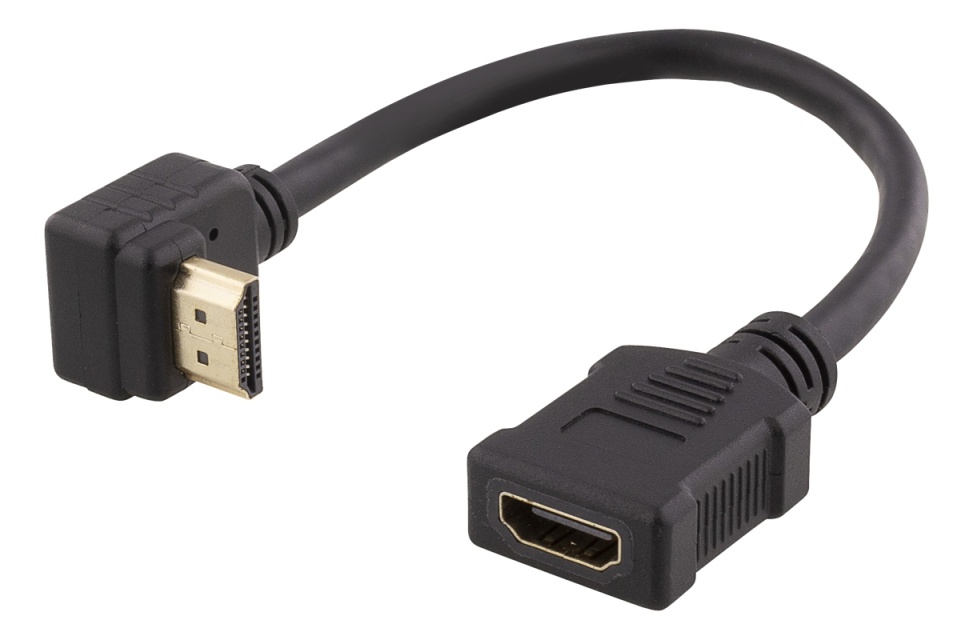 DELTACO Flexibel HDMI-adapter, 0,2 m, vinklad upp, HDMI M/F, UHD, svar