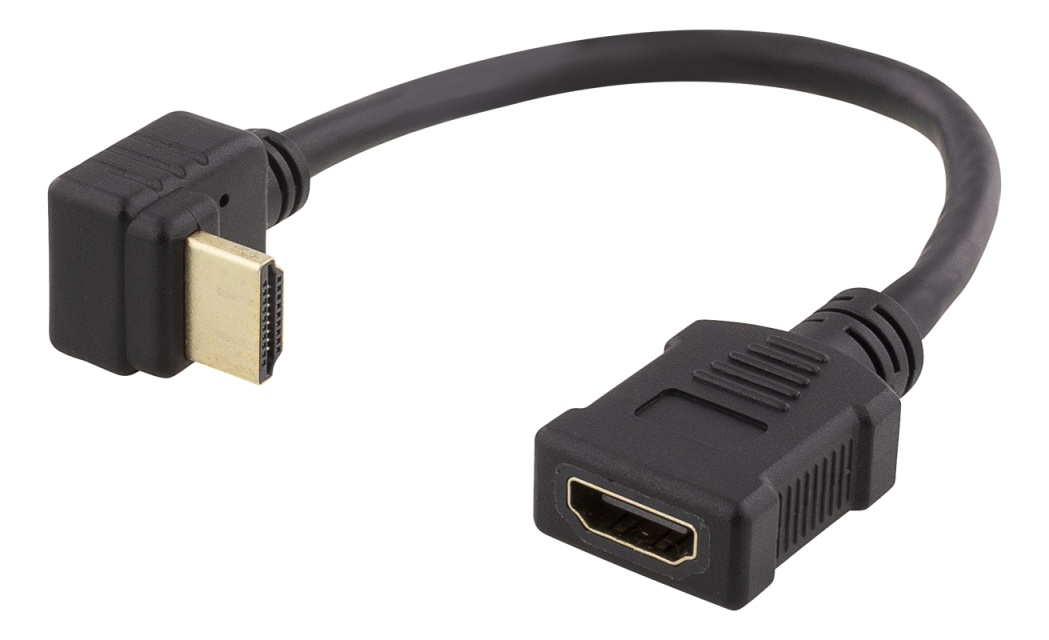 DELTACO Flexibel HDMI-adapter, 0,2 m, vinklad ner, HDMI M/F, UHD, svar