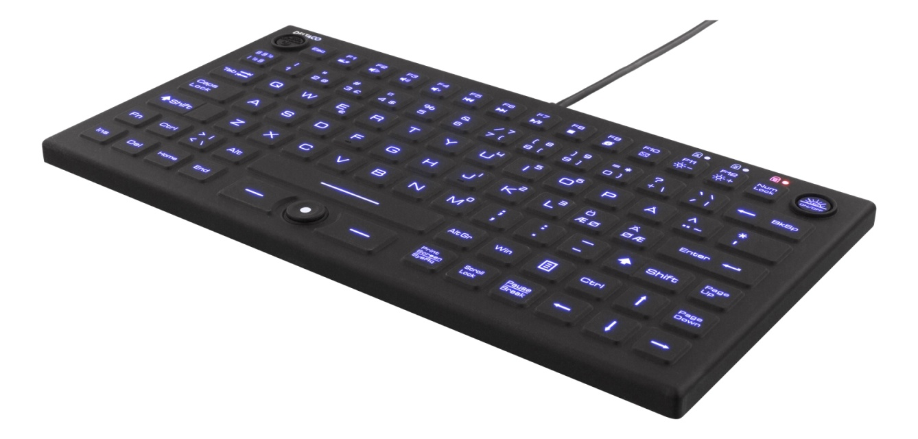 DELTACO Mini tangentbord i silikon, spillsäker, blå LED, IP68, svart