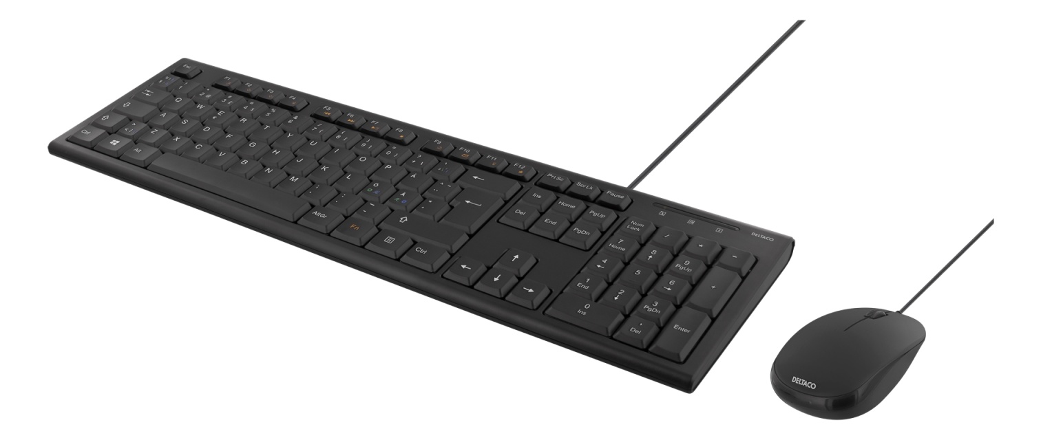 DELTACO Tangentbords-kit med mus, PAN Nordisk layout, USB, svart