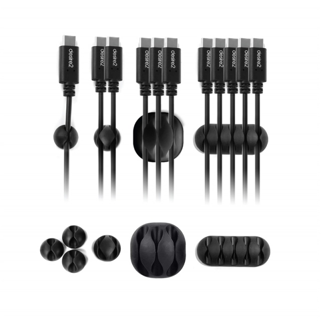 Desire2 Kabelclips Tidy 10pack Svart 4x1 kabel, 2x2 kablar, 2x3 kablar, 2x4 kablar