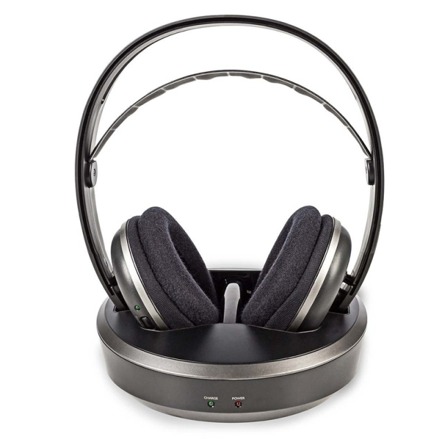 Nedis Trådlösa TV-hörlurar | RF, frequency 868 Mhz | Over-Ear | Maximal batteritid: 11 timmar | 100 m | Digitalt ljud | Batteri docka | Silver / Svart