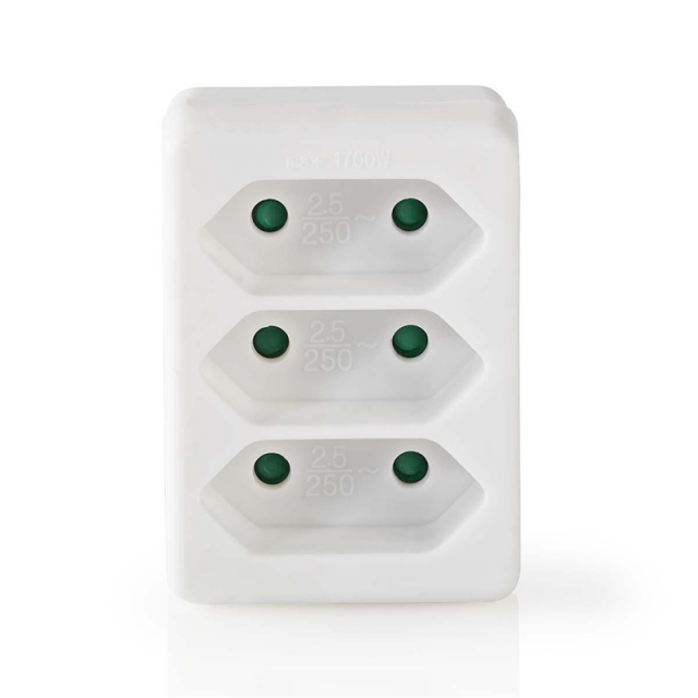 Nedis Eluttag Splitter | Typ F (CEE 7/7) | 250 V AC 50 Hz | Fransk / Type C (CEE 7/16) | 250 V AC 50/60 Hz | 2.5 A | 1700 W | Vit