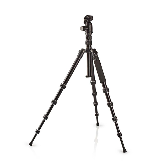 Nedis Stativ | Maximal lastkapacitet: 3.0 kg | Minsta arbetshöjd: 17.5 cm | Maximal arbetshöjd: 145.0 cm | 3 Segment | Bollhuvud | Resväska ingår | Vändbar mittsektion | ABS / Aluminium | Svart
