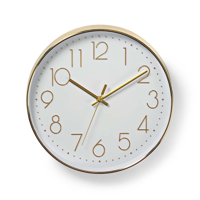 Nedis Väggklocka | Diameter: 300 mm | Plast | Guld / Vit