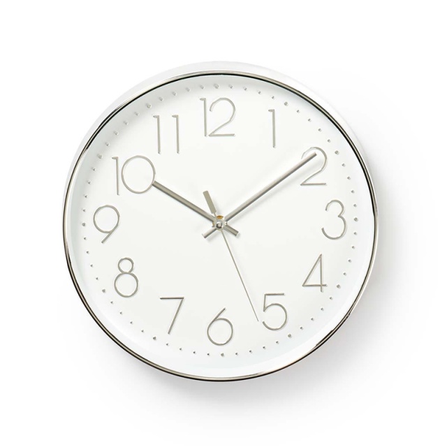 Nedis Väggklocka | Diameter: 300 mm | Plast | Silver / Vit