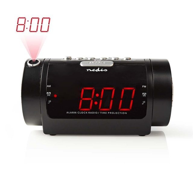 Nedis Digital klockradio | LED | Tidsprojektion | AM / FM | Snooze-funktion | Sov timer | Antal alarm: 2 | Svart