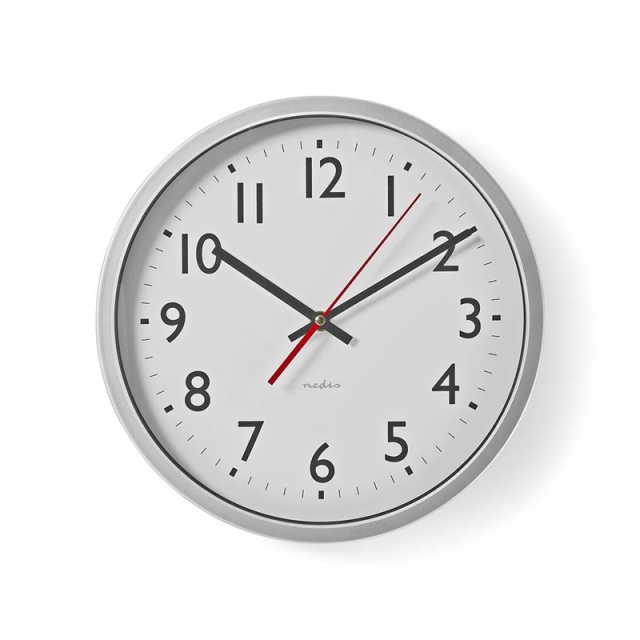 Nedis Väggklocka | Diameter: 300 mm | Plast | Silver / Vit