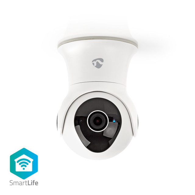 Nedis SmartLife Utomhus Kamera | Full HD 1080p | Panorera lutning | IP65 | Internt 16 GB / Molnlagring (tillval) | 12 V DC | Med rörelsesensor | Nattsikt | Vit