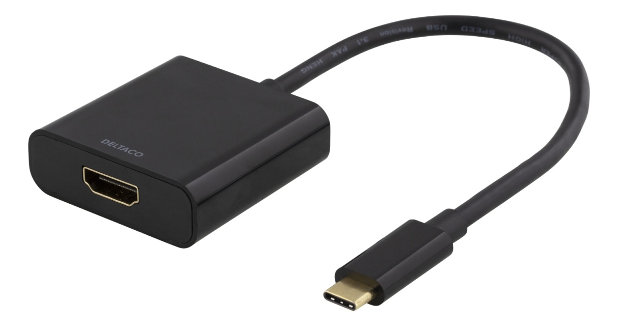 DELTACO USB-C till HDMI adapter, 4096x2160 30Hz, svart